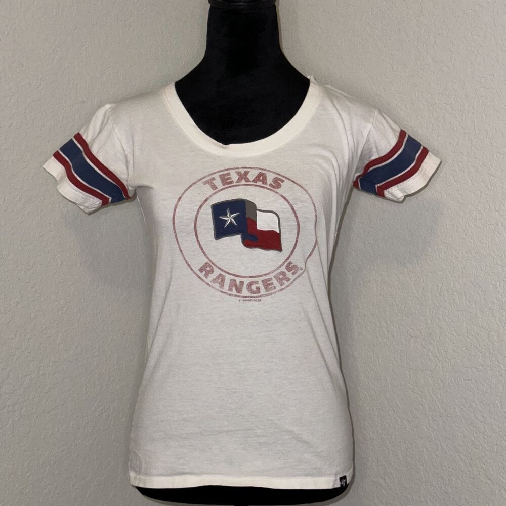 '47 Texas Rangers T-Shirt Women's Small White 100% Cotton Short Sleeve MLB Tee